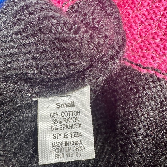 POOF! Black, Pink, Sparkle Sequin Scoop Neck- Juniors Women’s Sweater Blouse SM - Picture 9 of 9